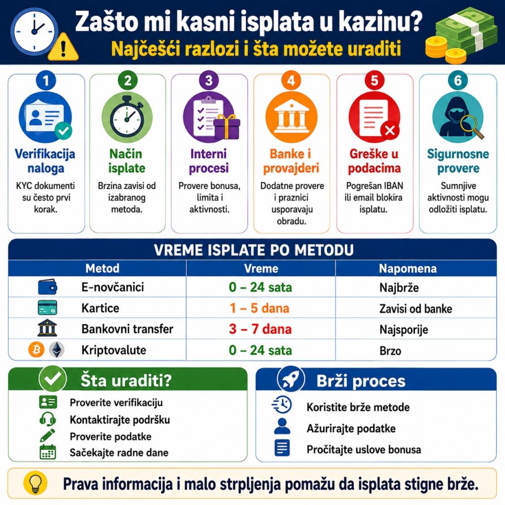 Zašto mi kasni isplata u kazinu infografika